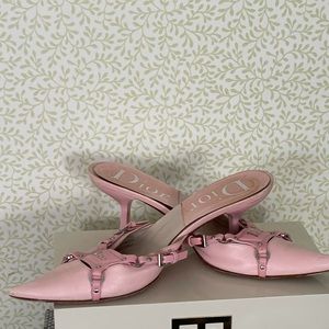 Dior mules with kitten heel -pink leather silver details -size 36 1/2